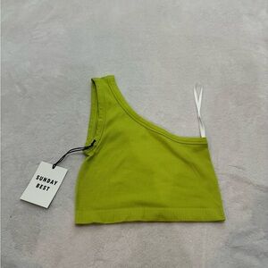 Aritzia Sunday Best Sue Pear Green One Shoulder Seamless Crop Top​​